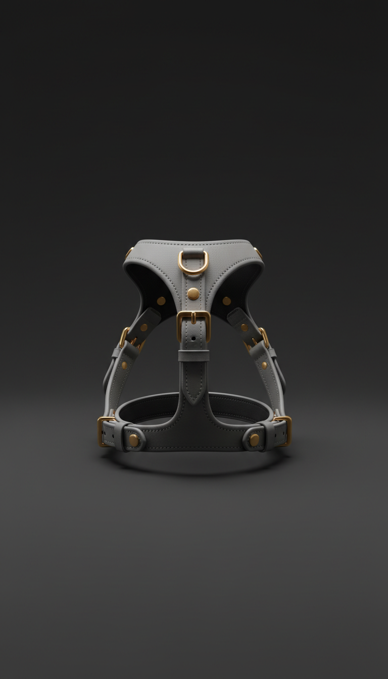 Porcelain Mist Leather Harness With Gilded Sand Accents